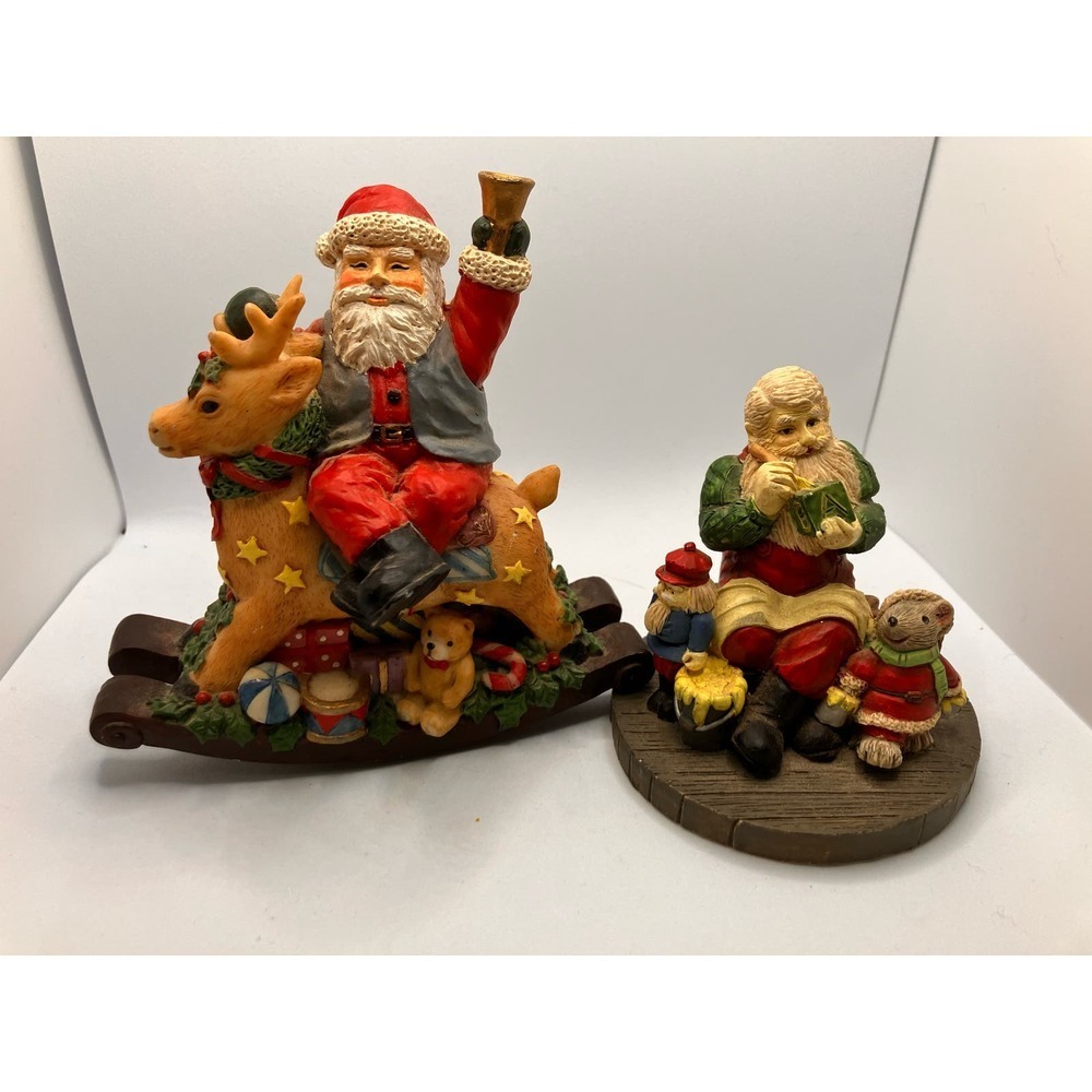Christmas Santa Figures Lot‎ of 2 Rocking Reindeer Workshop Vintage St. Nick